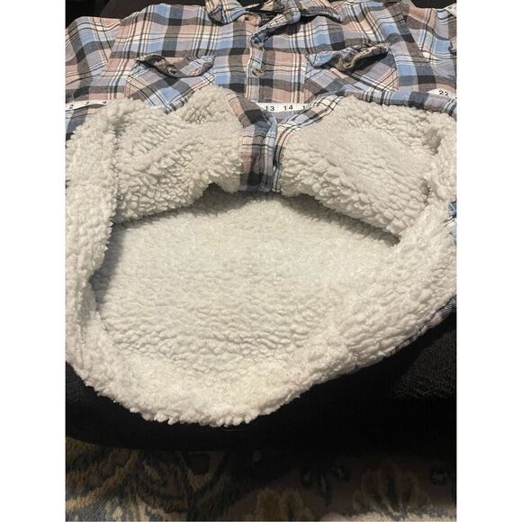 Canyon Creek Womens Multicolor Plaid Collared Faux Fur Lined Shacket Size Large - Picture 6 of 10